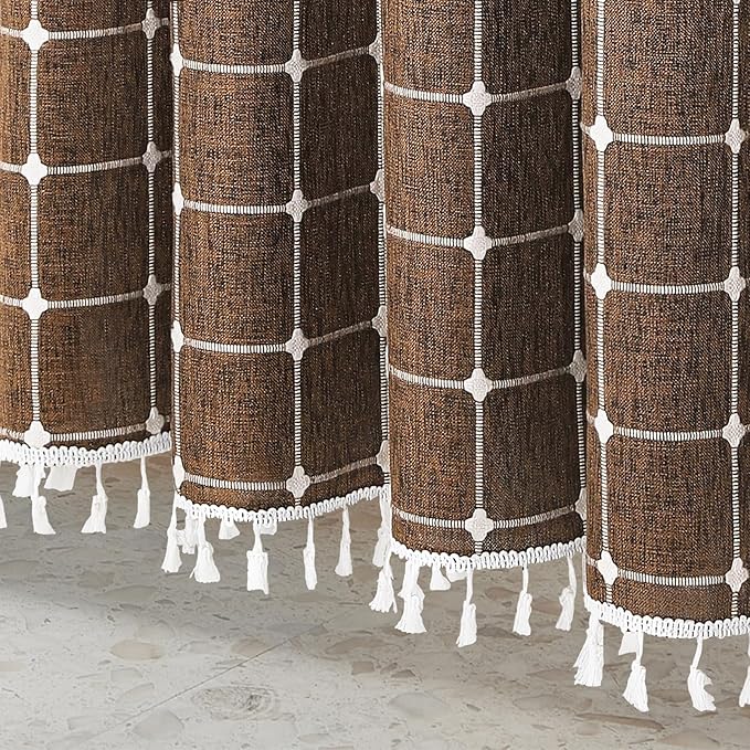 MitoVilla Brown 72 x 78 Farmhouse Shower Curtain, Boho 78 inch Long Polyester - Image 5