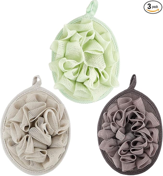 Boao 3 Pcs Bath Shower Pouf Sponge Mesh Pouf Shower Ball Exfoliating Body by Boao
