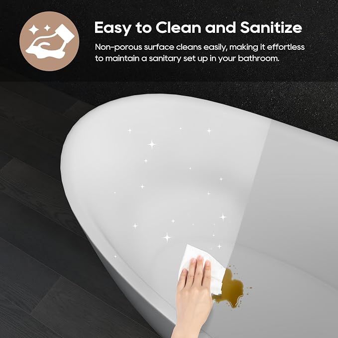 SJ STAR&JANE 61" Solid Surface Freestanding Bathtub Stone Resin Tub Oval Double - Image 4