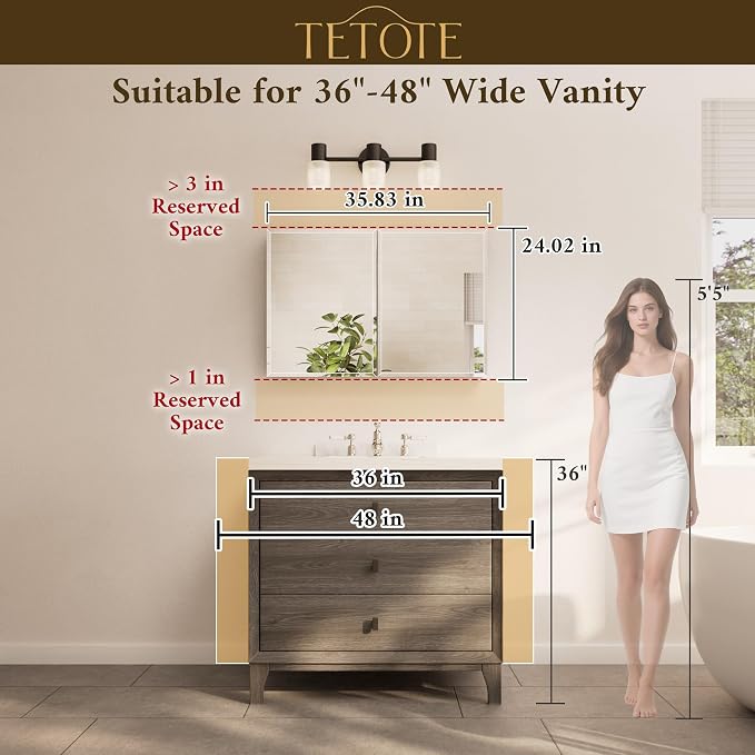 TETOTE 36 x 24 Bathroom Vanity Mirror Cabinet - Image 9