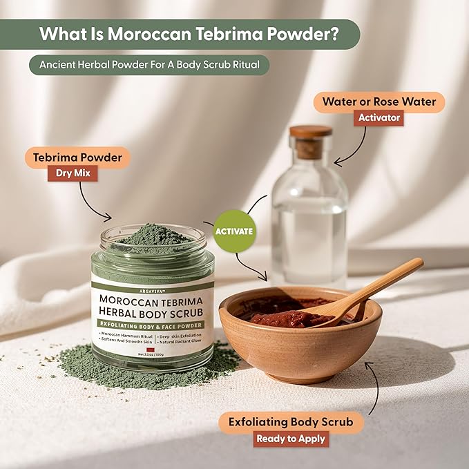 Moroccan Tebrima Herbal Exfoliating Body Scrub Powder | Natural Body Exfoliator - Image 2