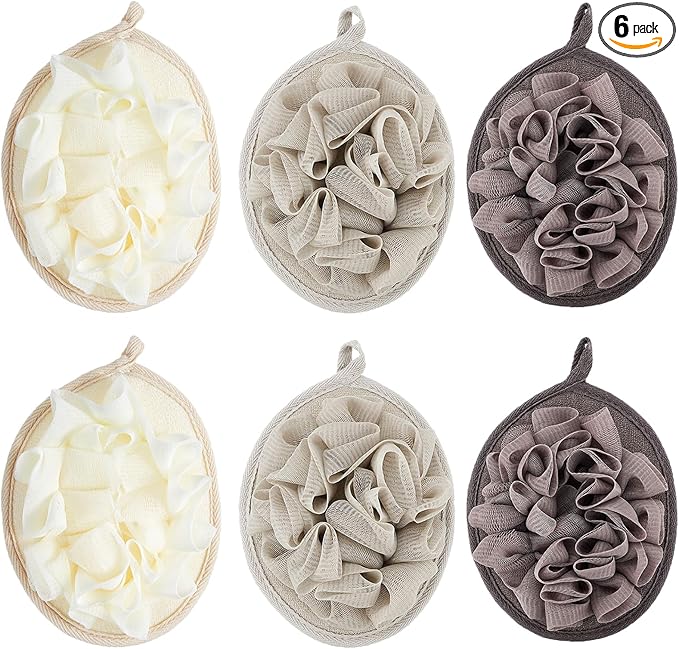 Boao 6 Pcs Bath Shower Pouf Sponge Mesh Pouf Shower Ball Exfoliating Body by Boao