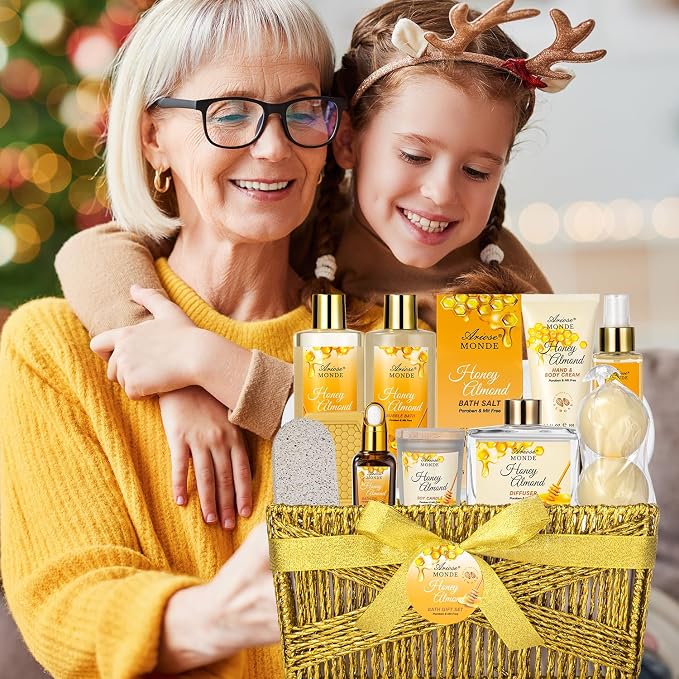 Bath & Body Gift Set, Luxury Home Spa Bath Gift Basket, Honey Almond Scented - Image 8