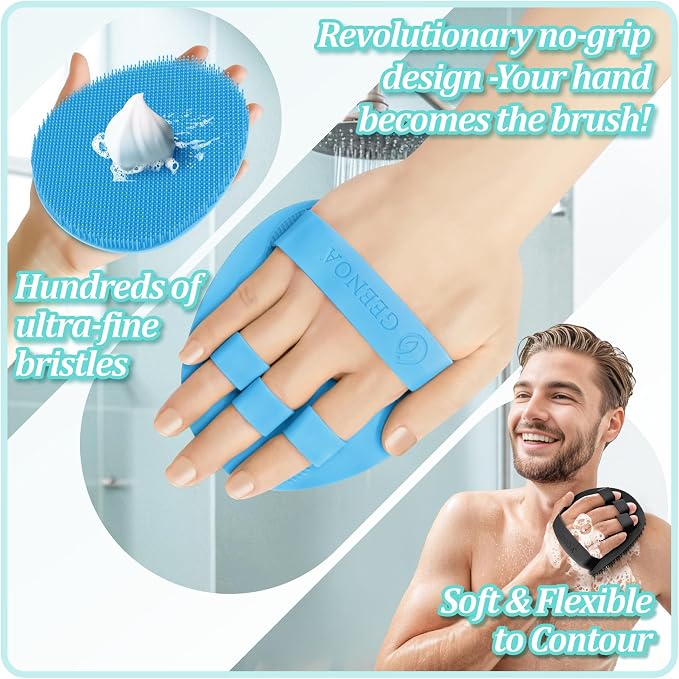 Soft Silicone Bath Glove & Face Scrubber Set 2PCS, 360° Anti-Slip & Hand-fit - Image 6