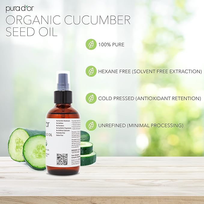 PURA D'OR 4 Oz Organic Cucumber Seed Oil100% Pure USDA Certified Premium Grade - Image 4