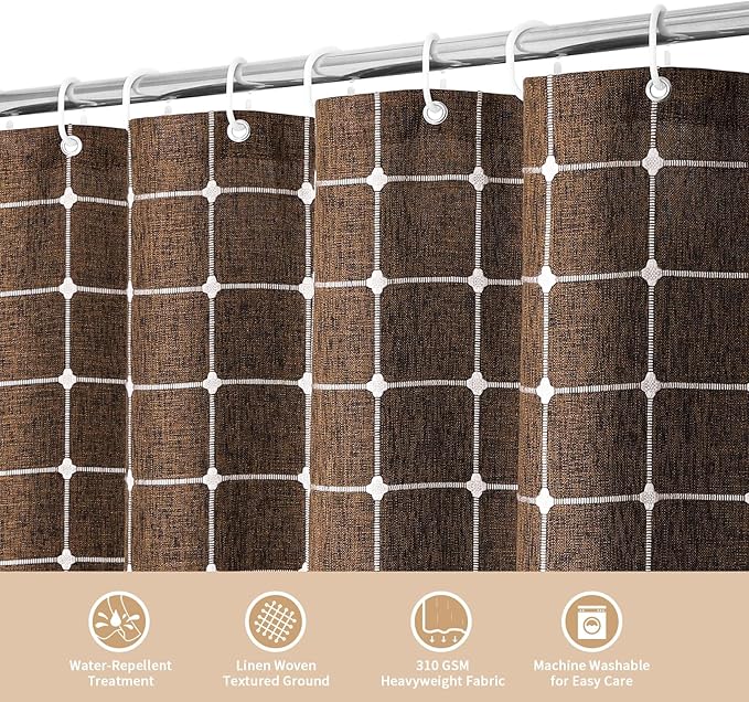 MitoVilla Brown 72 x 78 Farmhouse Shower Curtain, Boho 78 inch Long Polyester - Image 3