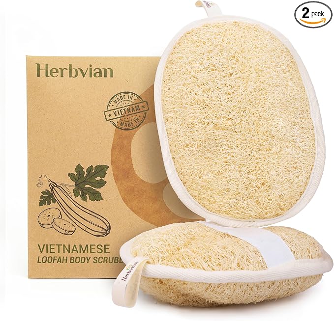 Vietnamese Natural Loofah Exfoliating Body Scrubber Pads, 100% Plant-Based by Herbvian