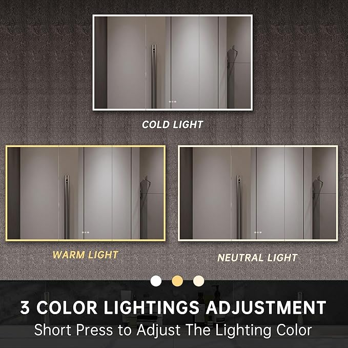 LED Medicine Cabinet Mirror, 60”W x 36”H Bathroom Medicine Cabinets - Image 5