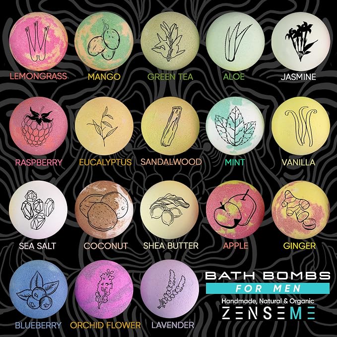 Bath Bombs for Men, Gift Set of 18 Scented Organic Handmade Bath Bombs of 2.5 oz - Image 3