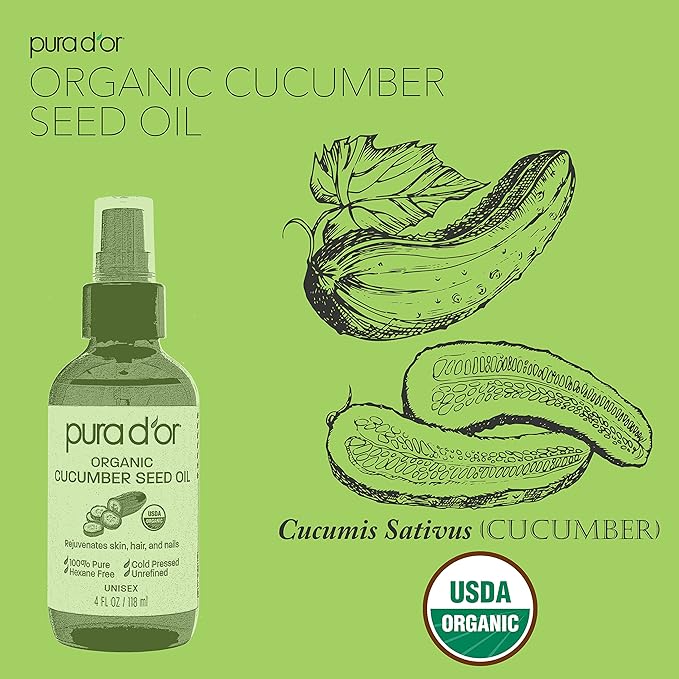 PURA D'OR 4 Oz Organic Cucumber Seed Oil100% Pure USDA Certified Premium Grade - Image 2