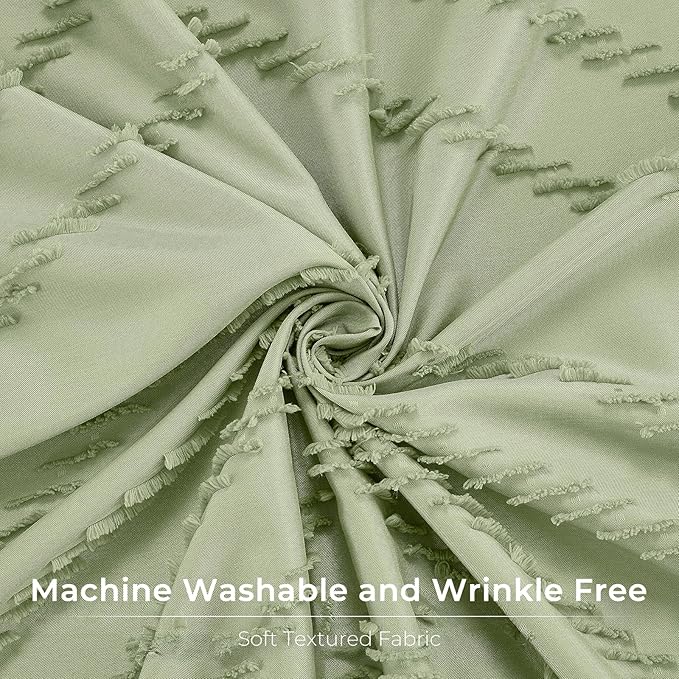 Green Boho Woven Fabric Tufted Chervon Textured Modern Minimalist Neutral - Image 3