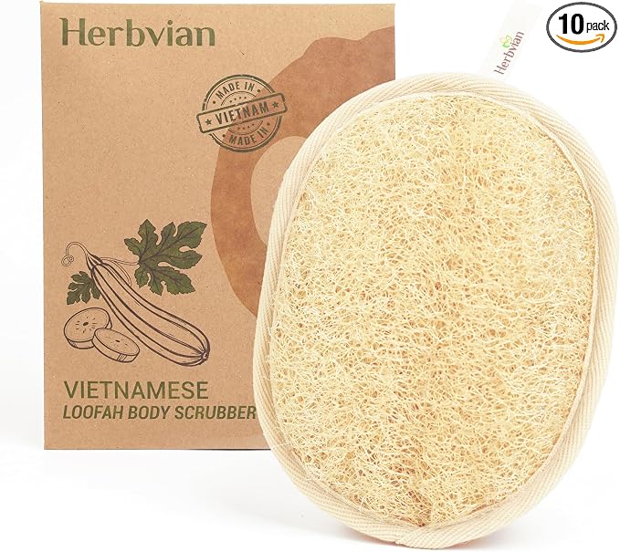 Vietnamese Natural Loofah Exfoliating Body Scrubber Pads, 100% Plant-Based by Herbvian