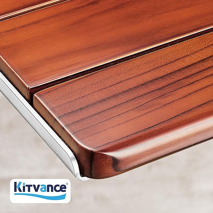 New Upgraded 20" Folding Teak Shower Seat Wall Mounted – 400 lbs Teak Wood - Image 3