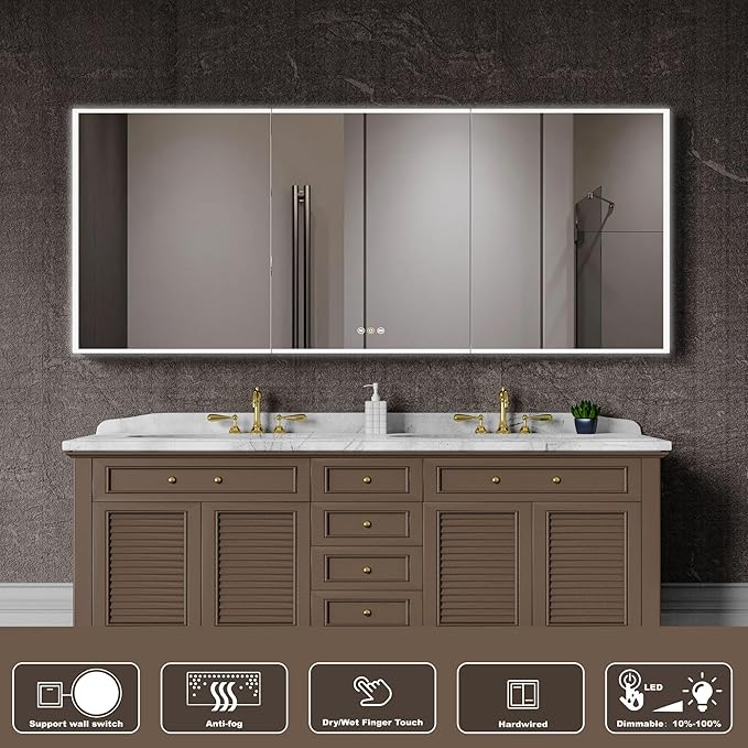 LED Medicine Cabinet Mirror, 60”W x 36”H Bathroom Medicine Cabinets - Image 6