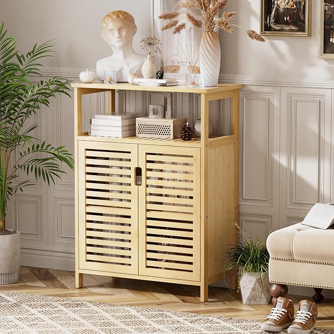 HITNET Bathroom Cabinet Freestanding, Bamboo Storage Cabinet 4-Tier Floor - Image 2