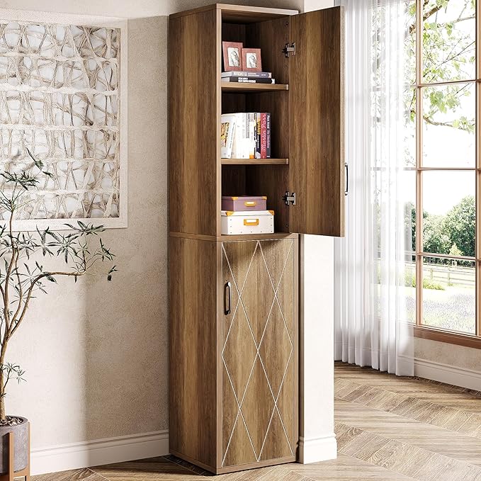 Tribesigns 75" Tall Narrow Storage Cabinet, Modern Farmhouse Pantry Cabinet by Tribesigns