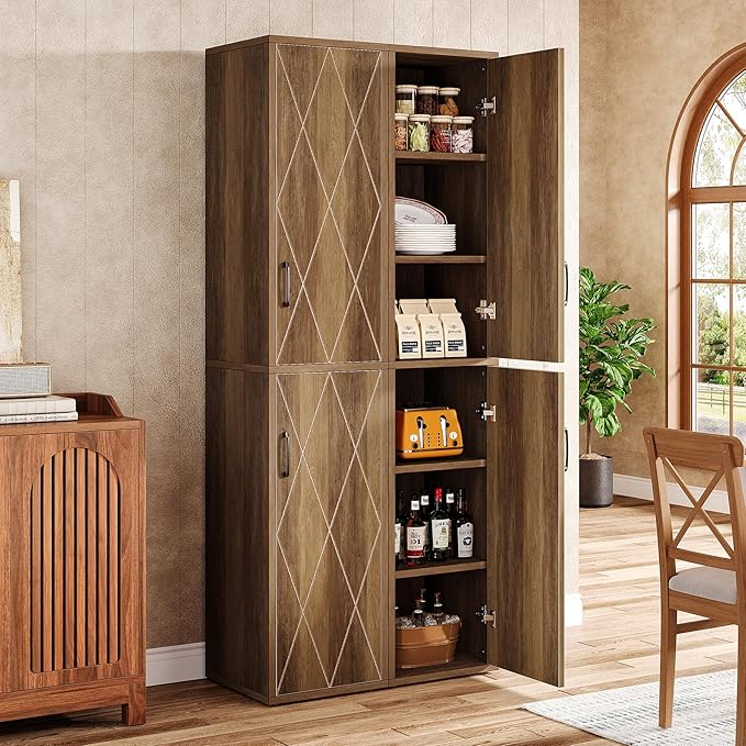 Tribesigns 75" Tall Narrow Storage Cabinet, Modern Farmhouse Pantry Cabinet - Image 4