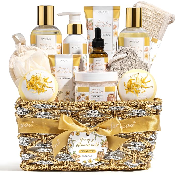 Christmas Birthday Gifts for Women, Honey & Almond Milk Relaxing Spa Gift by MAYICIVO