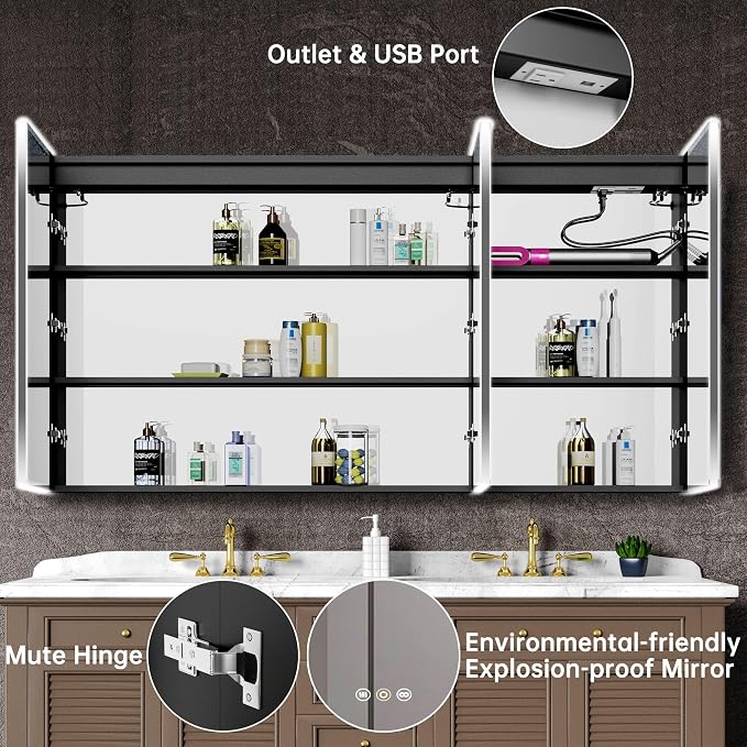 LED Medicine Cabinet Mirror, 60”W x 36”H Bathroom Medicine Cabinets - Image 7