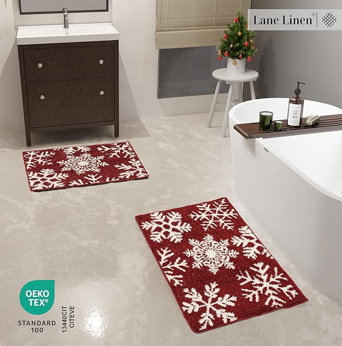 LANE LINEN Snowflake Premium Christmas Bath Rug Set 2 Piece, Extra Soft & - Image 4