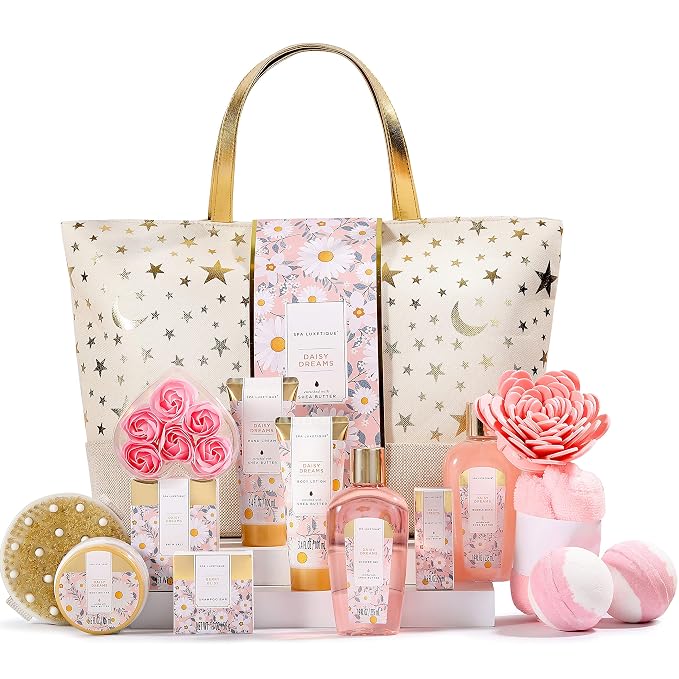 Spa Luxetique Gift Baskets for Women, Dasiy Dream Scented 15pcs Bath Gift Sets by spaluxetique