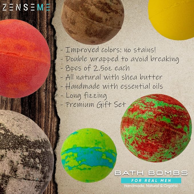 Bath Bombs for Men, Gift Set of 8 Scented Organic Handmade Bath Bombs of 2.5 oz - Image 4